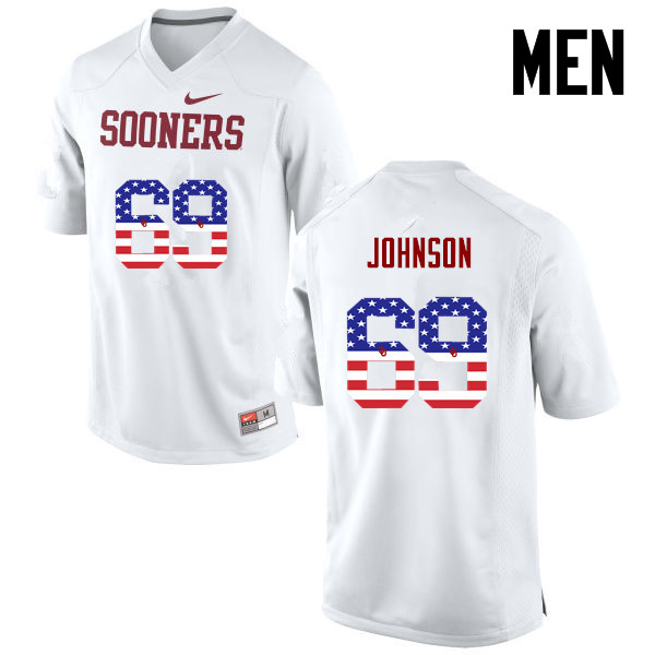 Men Oklahoma Sooners #69 Lane Johnson College Football USA Flag Fashion Jerseys-White - Click Image to Close